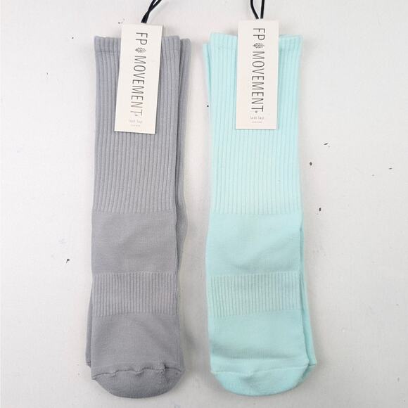 FP Movement Women's Last Lap Light Gray and Teal Tube Socks One Size - Picture 1 of 4